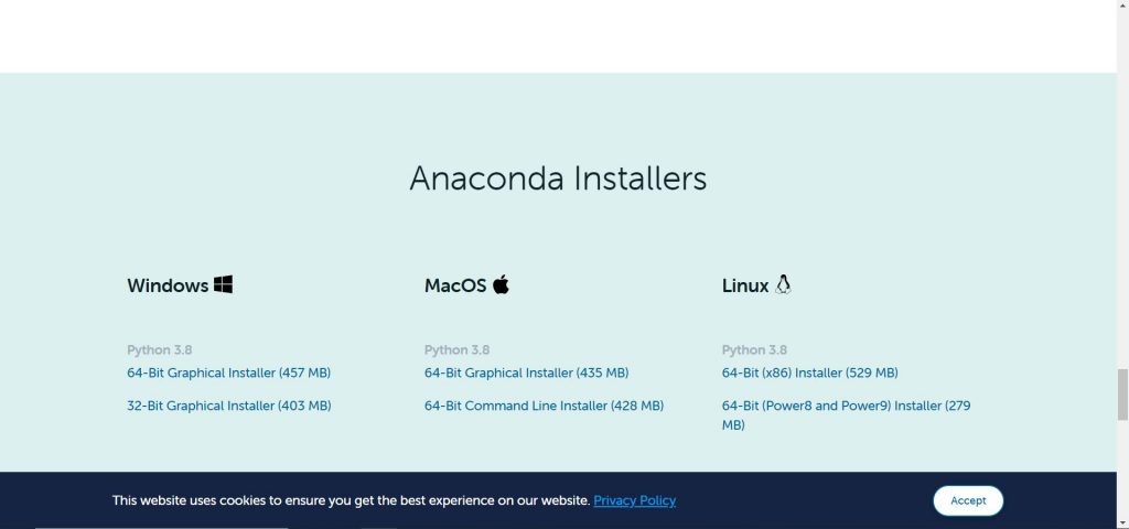 Interface para download do anaconda