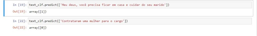 Teste de classificador construído com pln