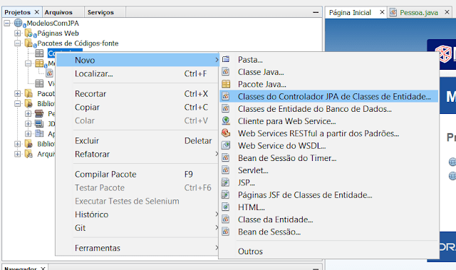 Como criar um controlador JPA no netbeans