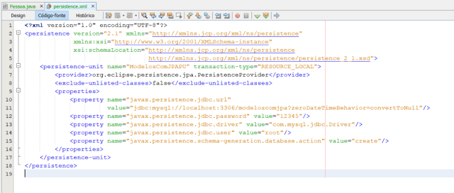 XML da unidade de persistência