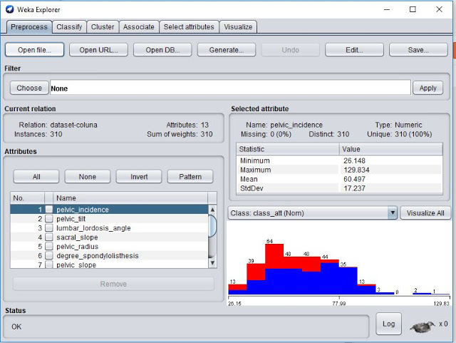 Exemplo de utilização do weka para processar o dataset