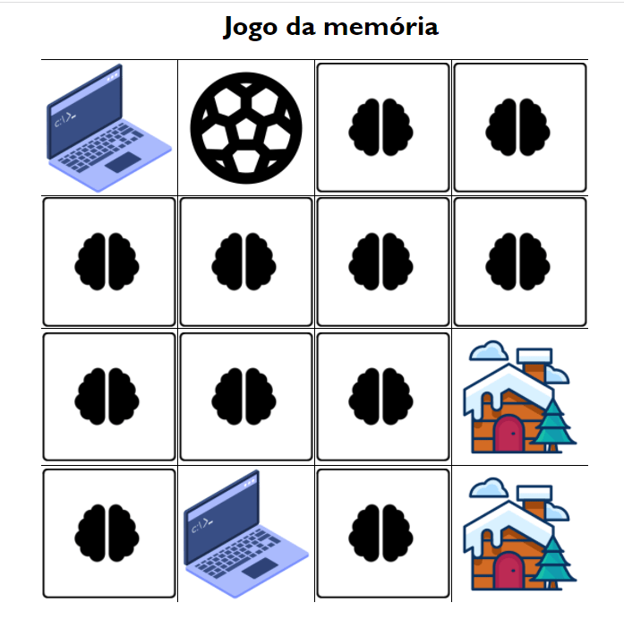 Screenshot do jogo da memória implementado